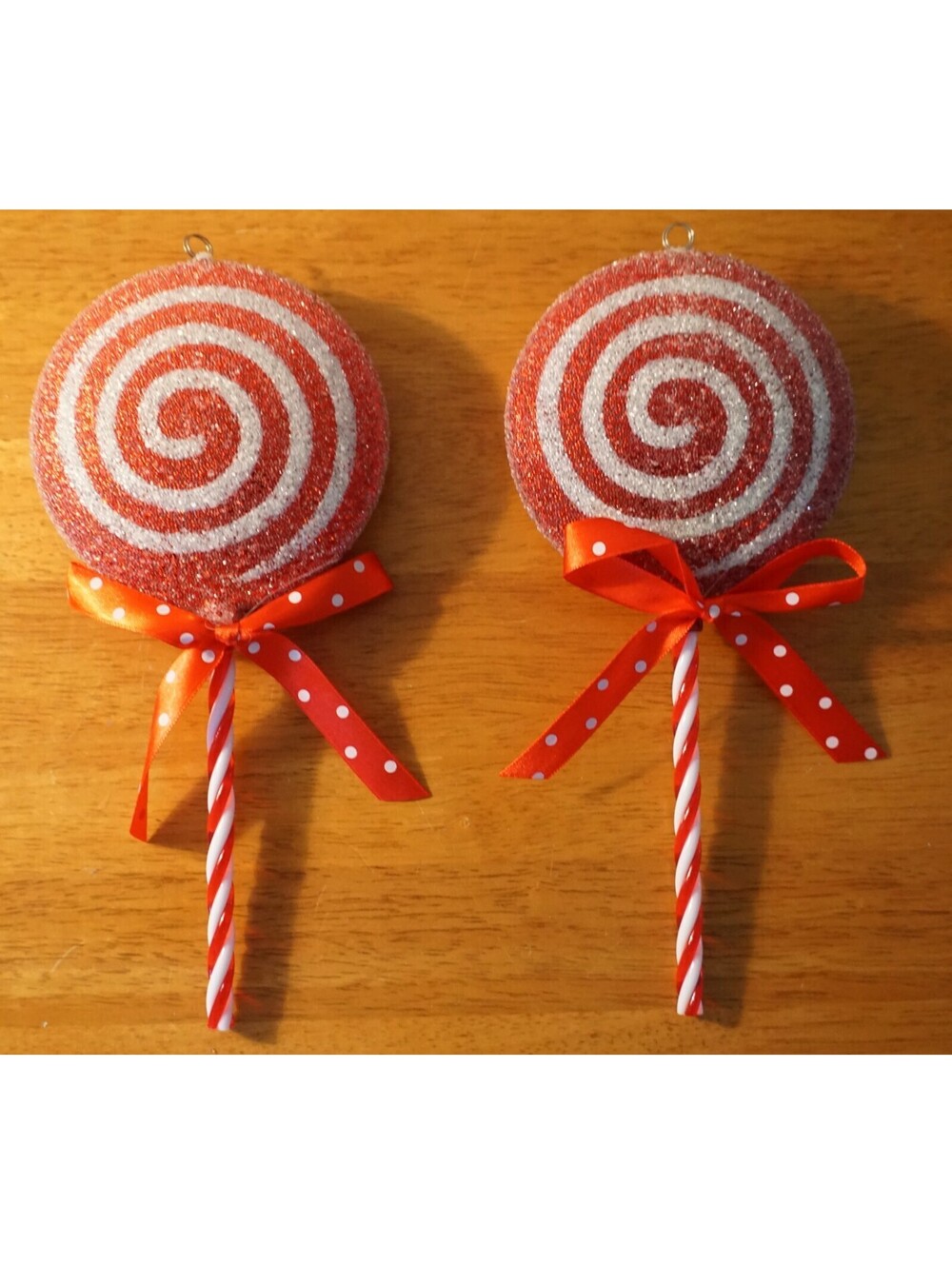 2 LARGE Christmas Candy Lollipops Peppermint Sparkling Sugar Ornament Tree Decor